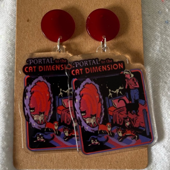 3/$20 ✨ Portal to the Cat Dimension Hard Acrylic Printed Stud Earrings - Picture 3 of 4